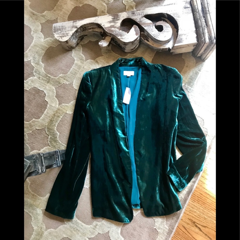 NWT  LOFT EMERALD GREEN VELVET BLAZER JACKET SMALL